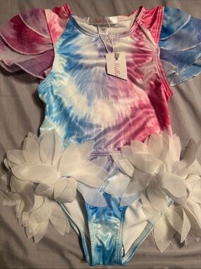 Stella Cove Pink, Blue & White Tie-Dye Floral Tutu two piece